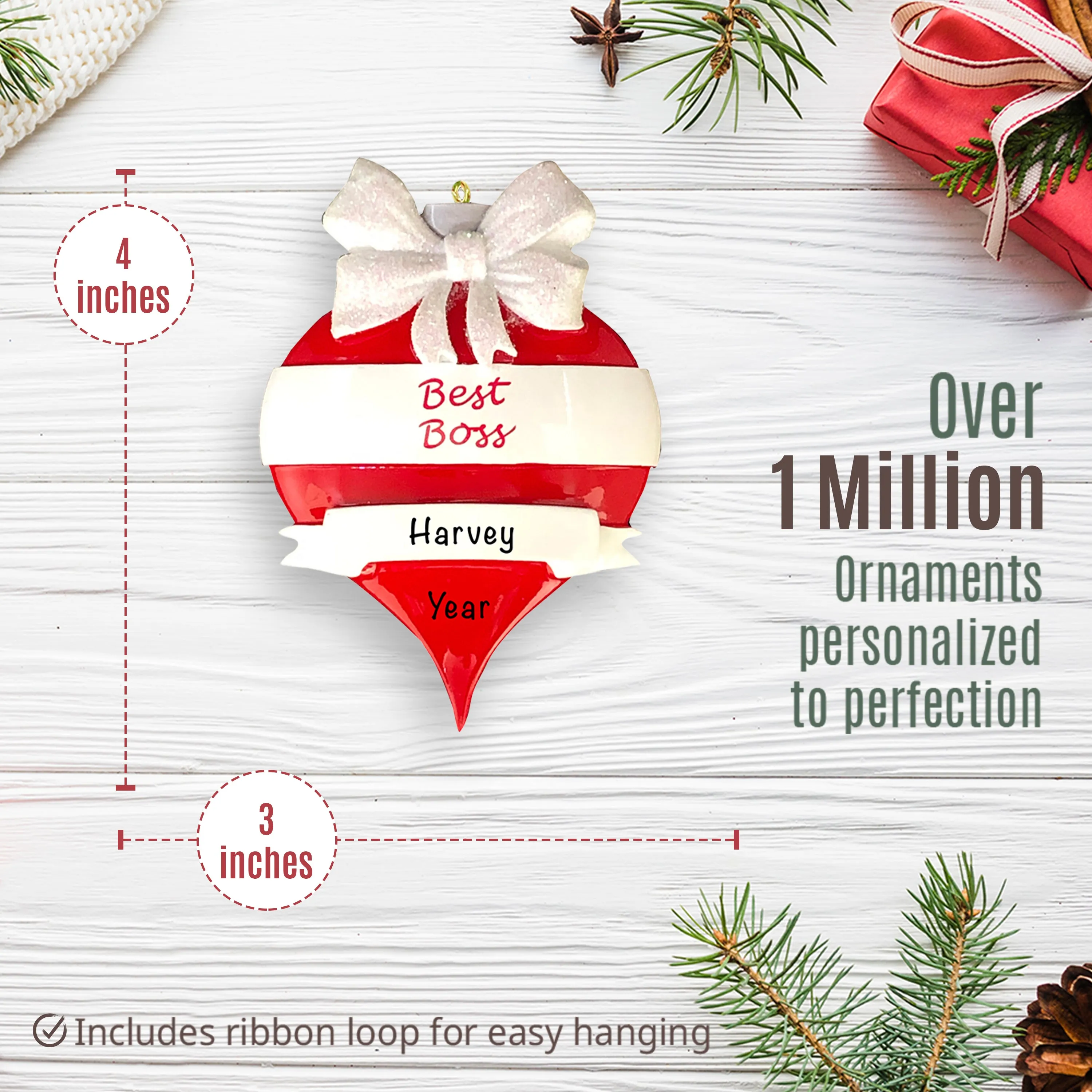 Best Boss Red Personalized Ornament