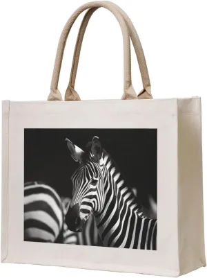 Black & White Zebra printed Canvas Carrying Tote Bag Handbag Shopping Bag