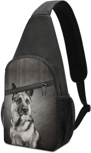 Black And White German Shepherd Crossbody Shoulder Bag Sling Backpack Travel Hiking Daypack Casual Chest Pack For Women Man One Size