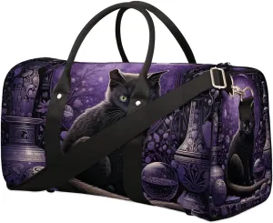 Black Cat Travel Duffel Bag for Women Men Waterproof Foldable Overnight Weekender Bag Large Capacity Sports Gym Bag