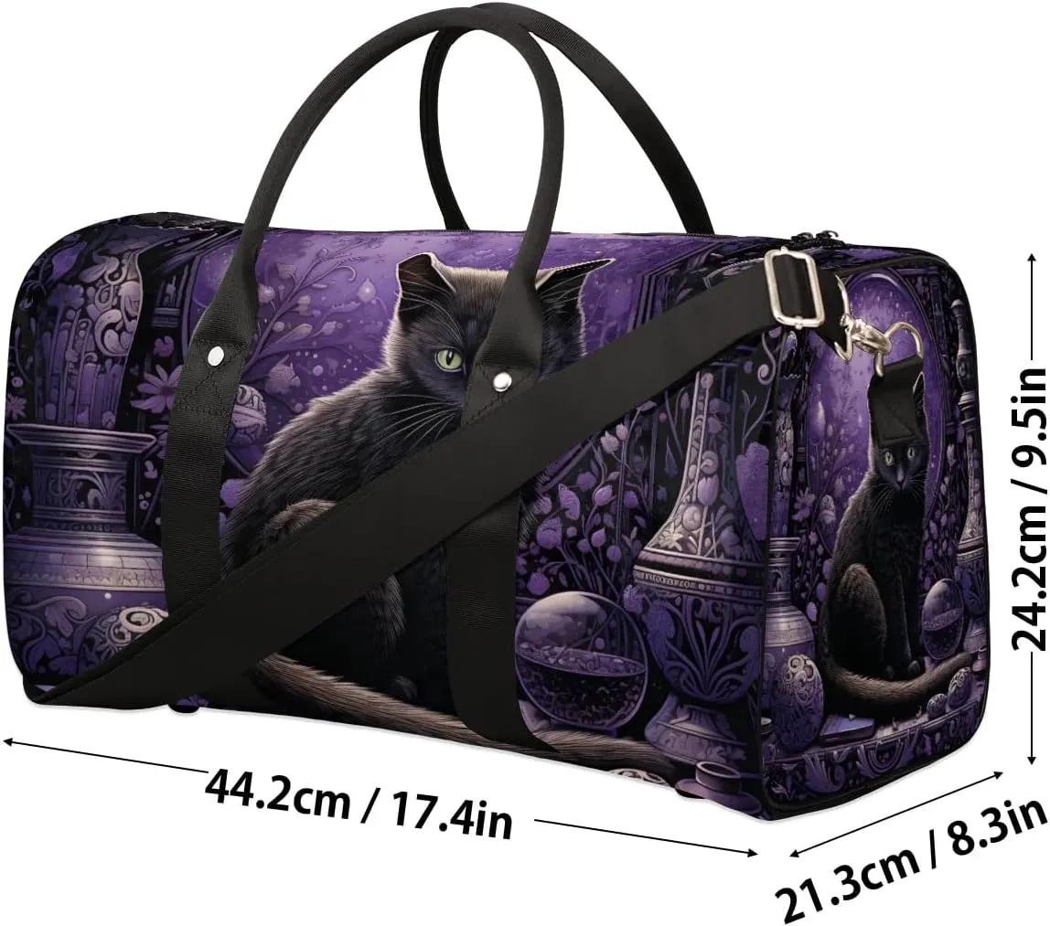 Black Cat Travel Duffel Bag for Women Men Waterproof Foldable Overnight Weekender Bag Large Capacity Sports Gym Bag