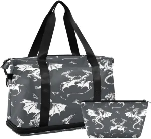 Black Dragons Travel Duffel Bag with Shoe Compartment Waterproof Sports Tote Gym Bag Beach Bag Women Men Travel Fitness Yoga Overnight Bag Wet Bag