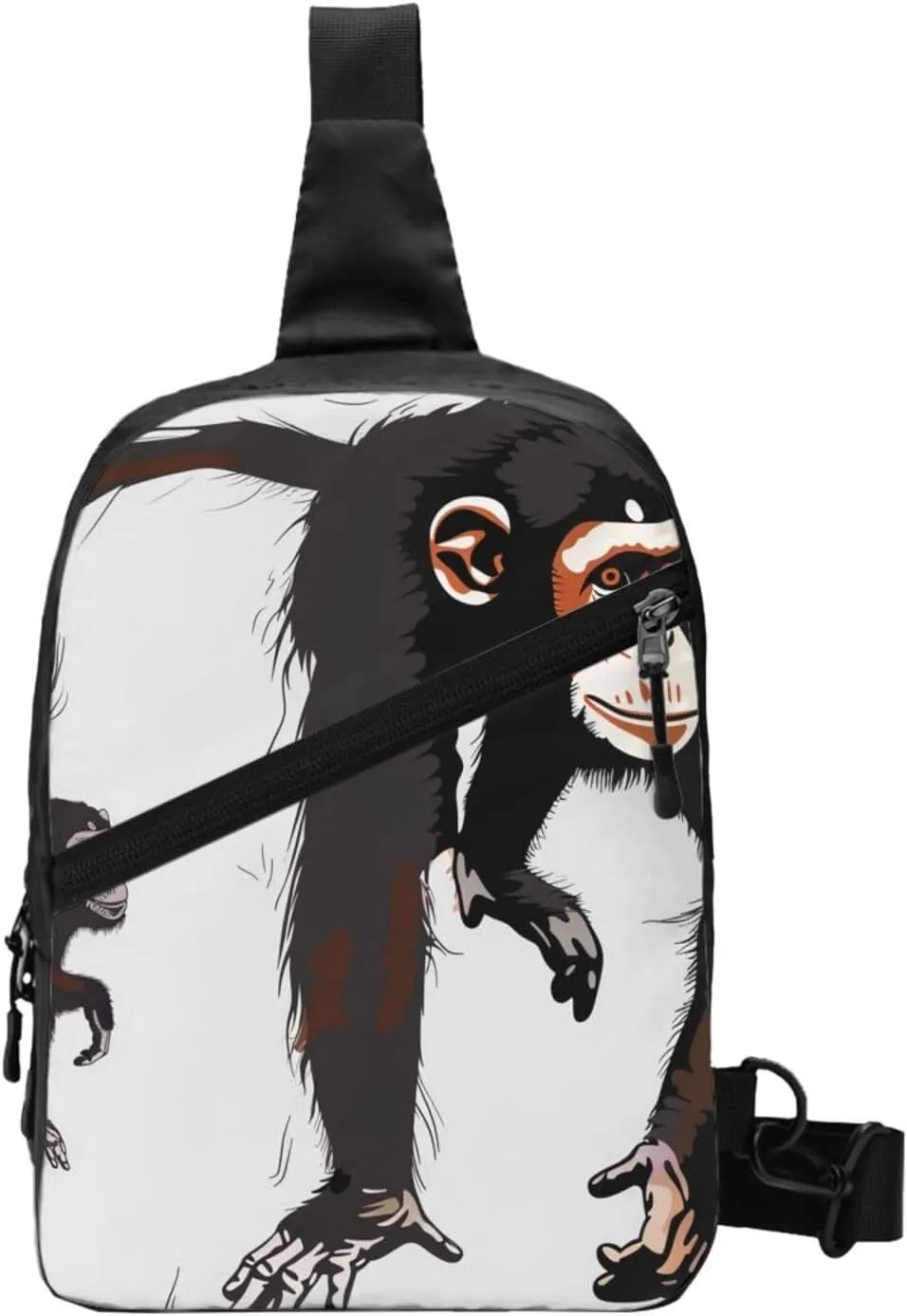 Black Gibbon Monkey Printed Folding Travel Chest Bag, Crossbody Sling Backpack for Men & Women, Multipurpose Shoulder Bag, Black, One Size, Casual Daypack