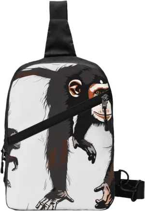Black Gibbon Monkey Printed Folding Travel Chest Bag, Crossbody Sling Backpack for Men & Women, Multipurpose Shoulder Bag, Black, One Size, Casual Daypack