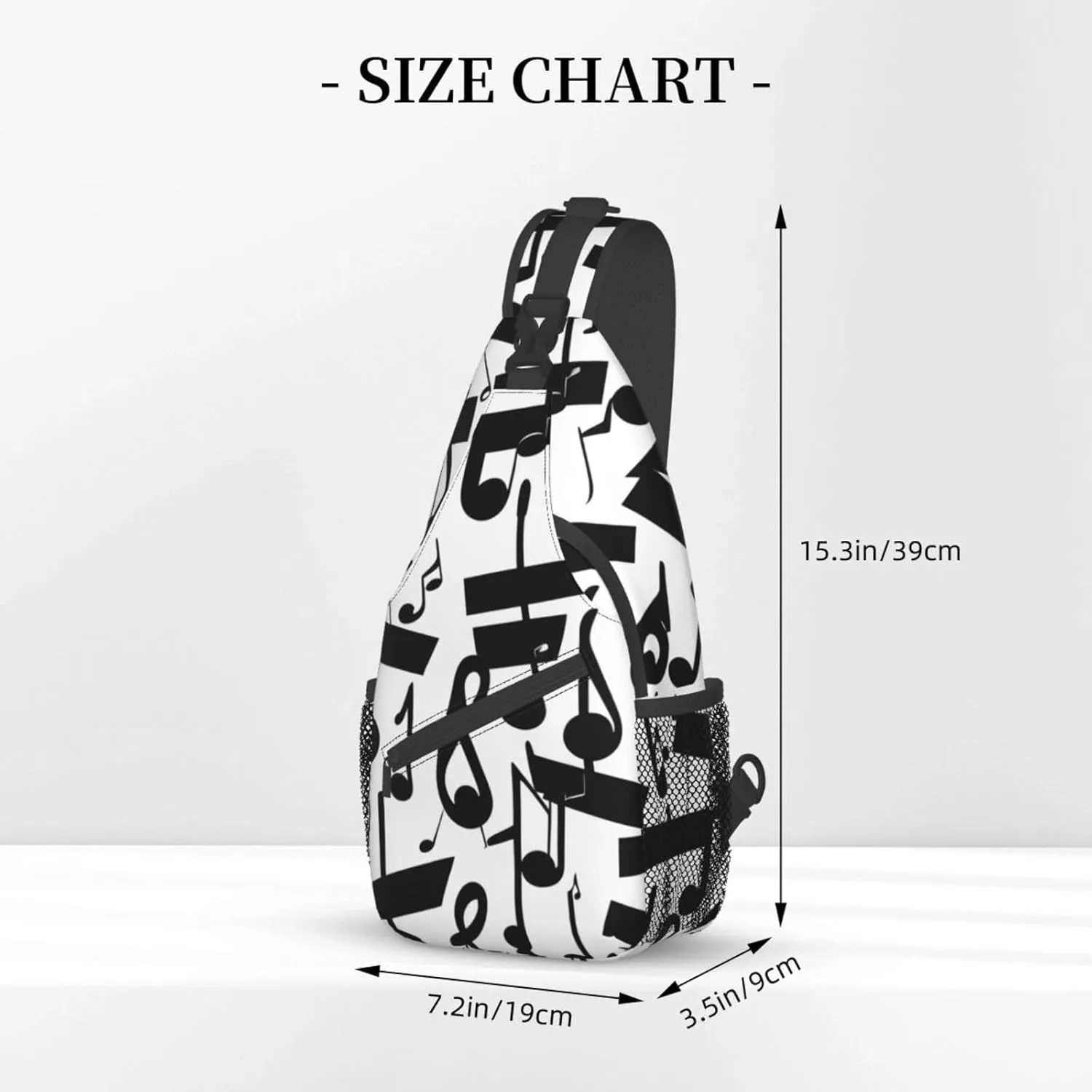 Black Music Note Print Stylish Sling Backpack, Sling Bag,Chest Bag Daypack, for Hiking, Travel, and Business