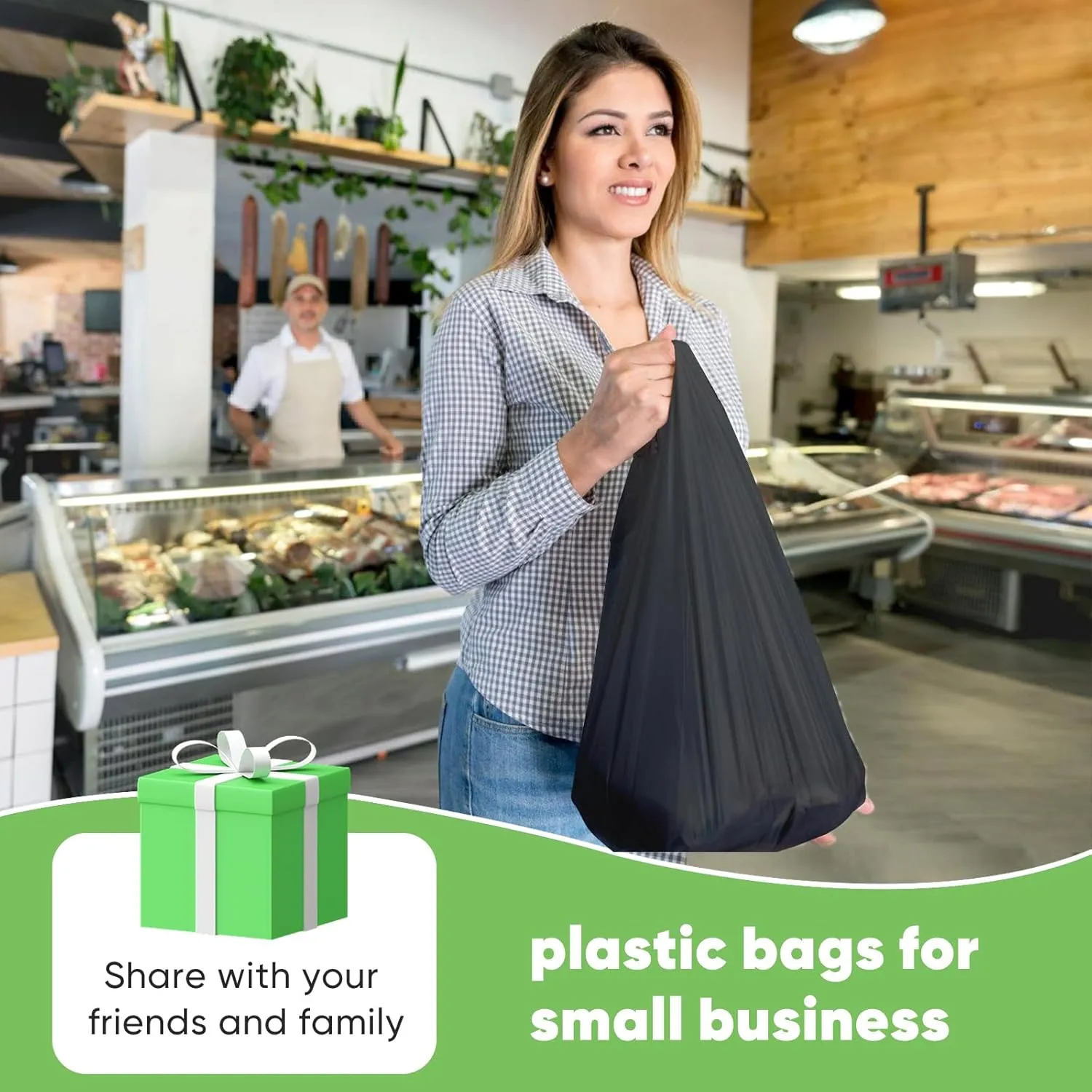 Black Plastic Bags (11.5'x 6.5" x 21')(1000Pack) with Handles - Shopping & Grocery Bags for Small Business, Restaurants in Bulk