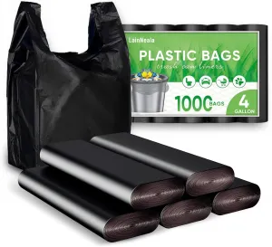 Black Plastic Bags (11.5'x 6.5" x 21')(1000Pack) with Handles - Shopping & Grocery Bags for Small Business, Restaurants in Bulk