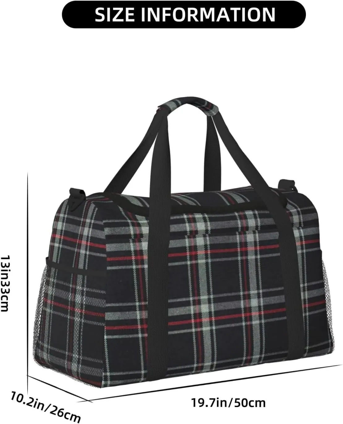 Black White Grid Thin Line Travel Duffel Bag Large Foldable Waterproof Overnight Bag For Beach Swim Bags Pool Sports Gym