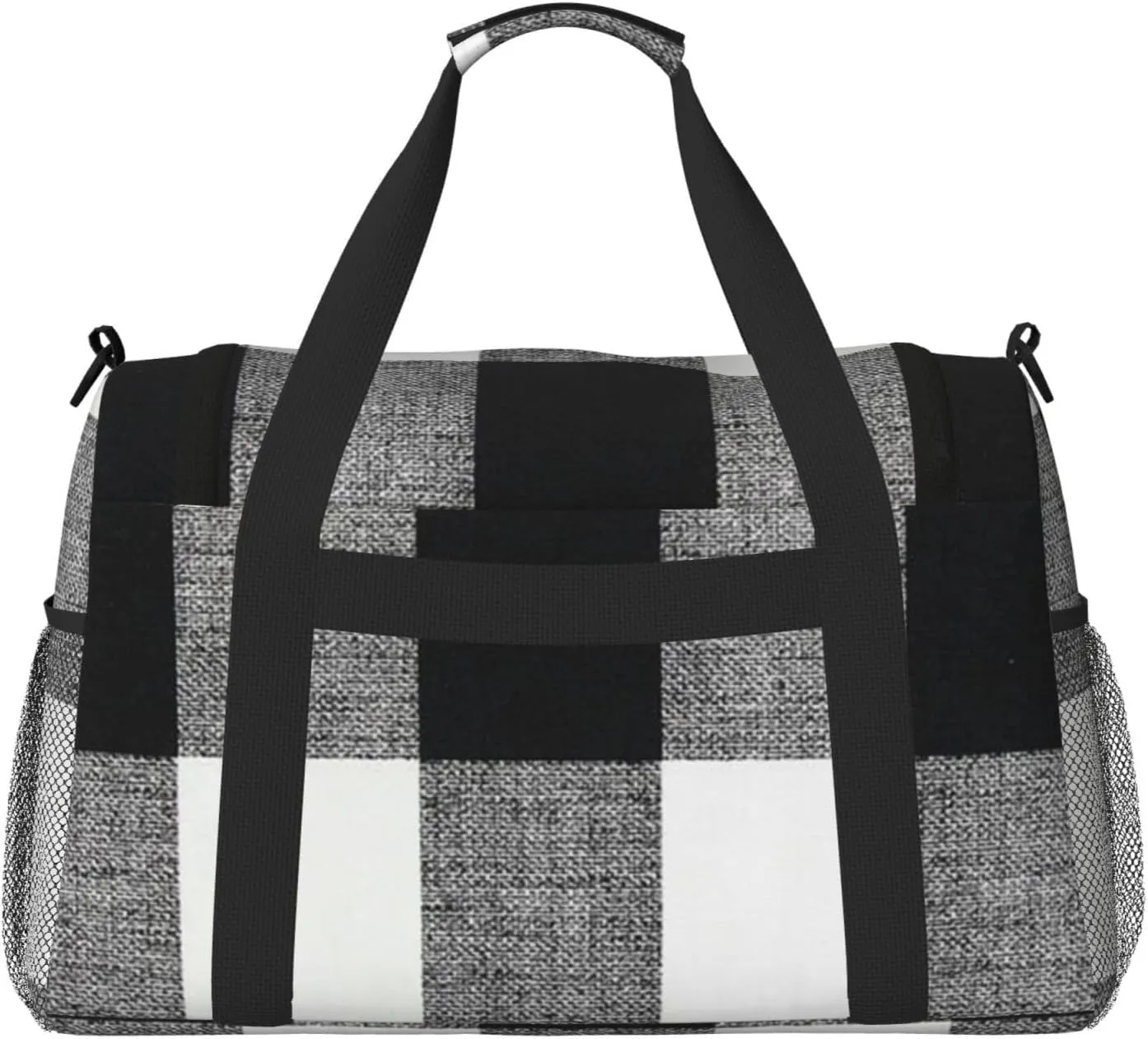 Black White Grid Thin Line Travel Duffel Bag Large Foldable Waterproof Overnight Bag For Beach Swim Bags Pool Sports Gym