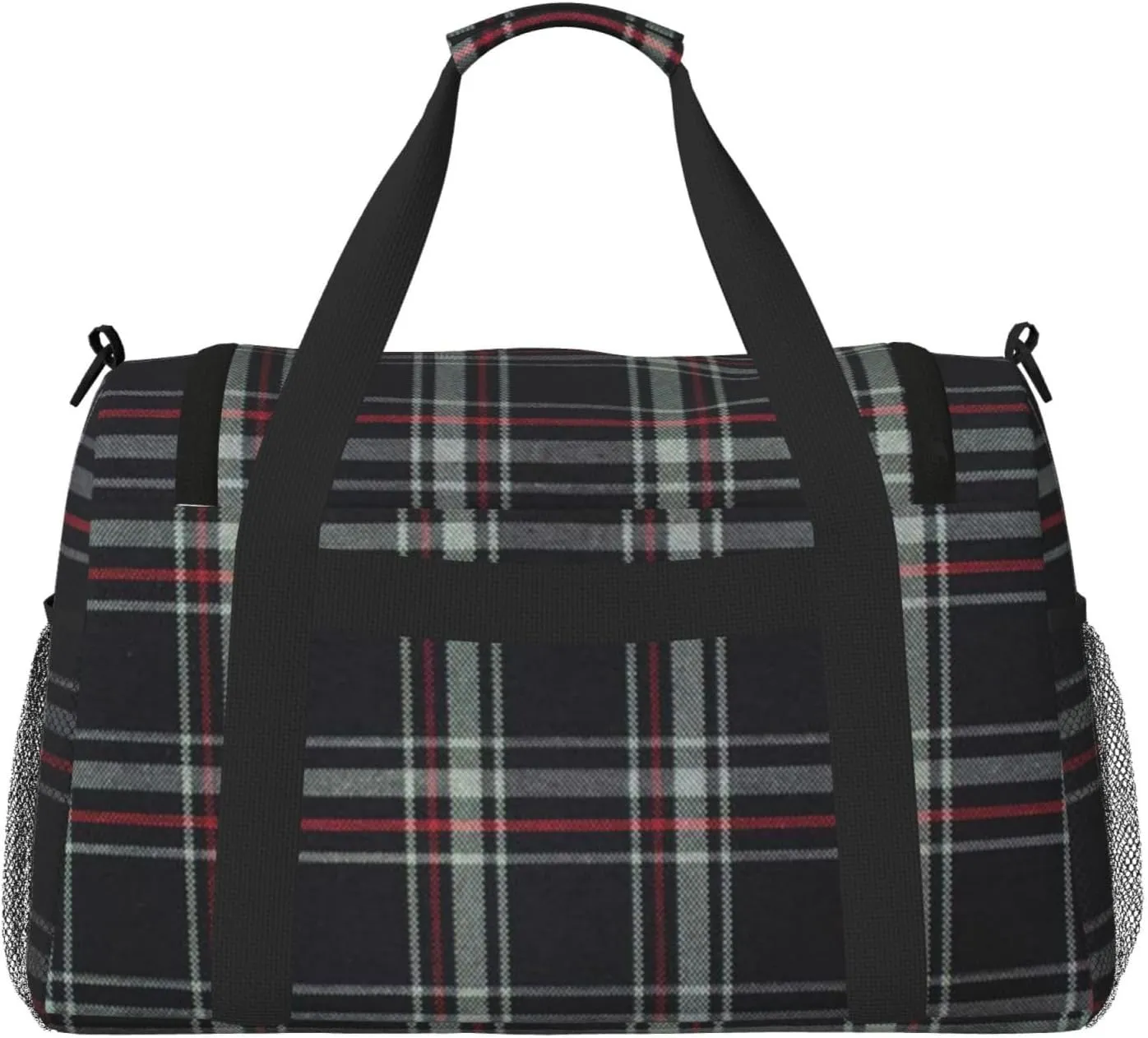 Black White Grid Thin Line Travel Duffel Bag Large Foldable Waterproof Overnight Bag For Beach Swim Bags Pool Sports Gym