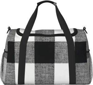 Black White Grid Thin Line Travel Duffel Bag Large Foldable Waterproof Overnight Bag For Beach Swim Bags Pool Sports Gym