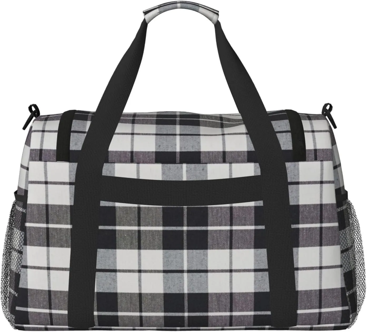 Black White Grid Thin Line Travel Duffel Bag Large Foldable Waterproof Overnight Bag For Beach Swim Bags Pool Sports Gym