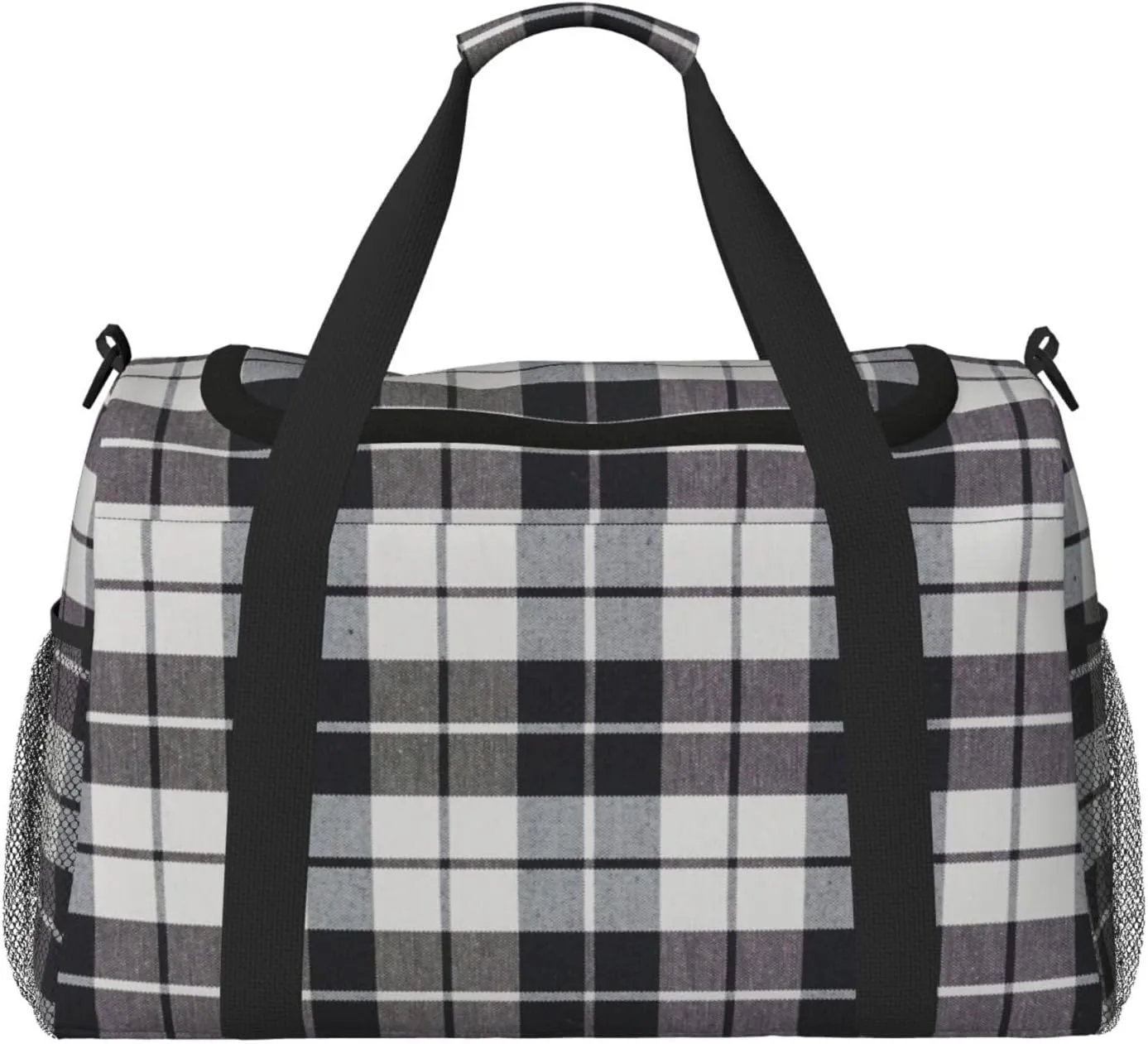 Black White Grid Thin Line Travel Duffel Bag Large Foldable Waterproof Overnight Bag For Beach Swim Bags Pool Sports Gym
