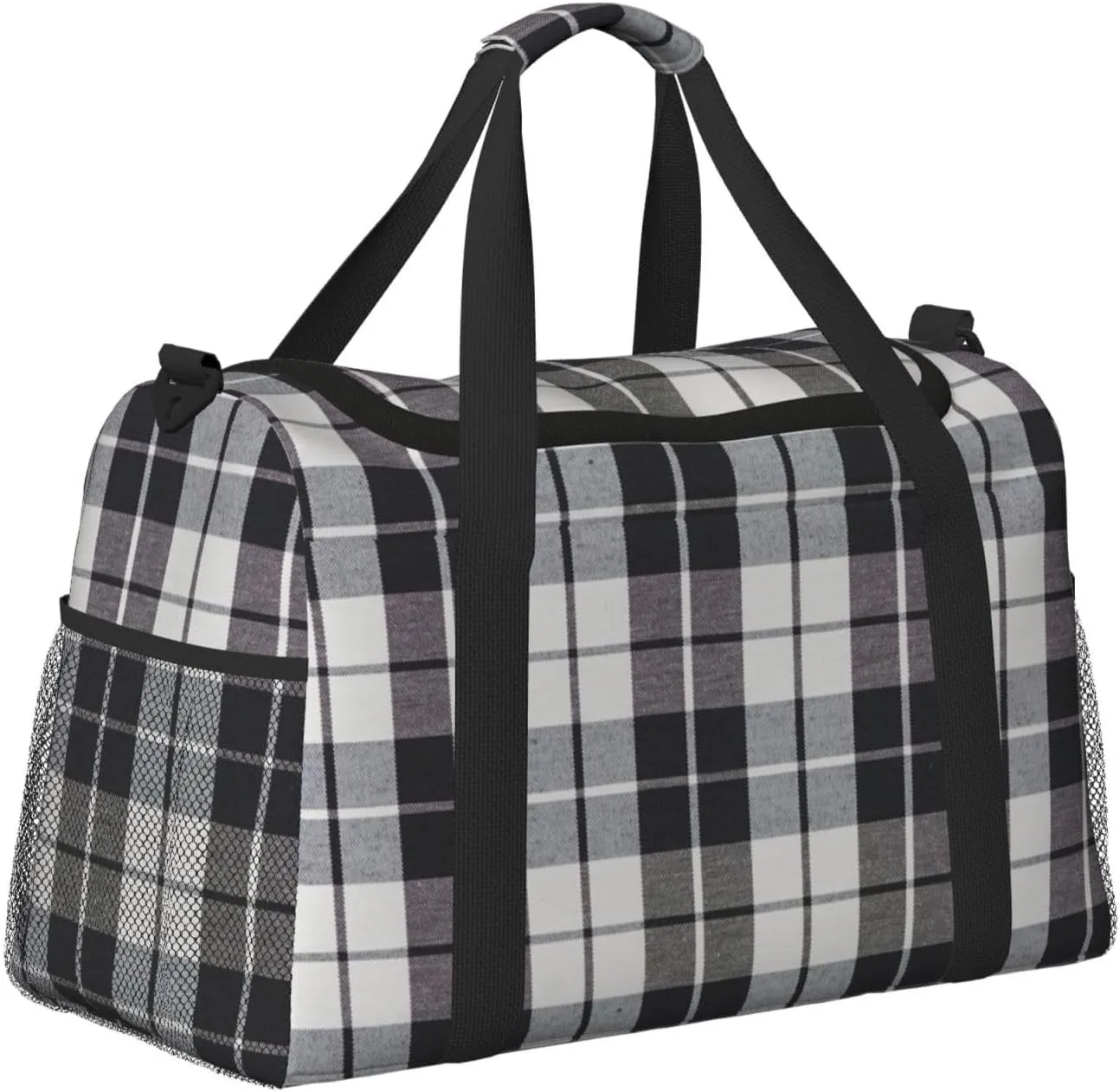 Black White Grid Thin Line Travel Duffel Bag Large Foldable Waterproof Overnight Bag For Beach Swim Bags Pool Sports Gym