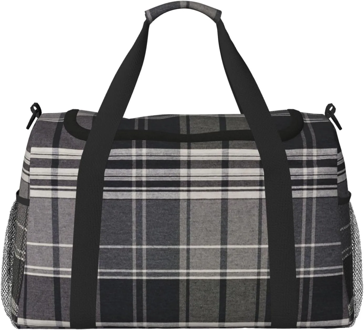 Black White Grid Thin Line Travel Duffel Bag Large Foldable Waterproof Overnight Bag For Beach Swim Bags Pool Sports Gym