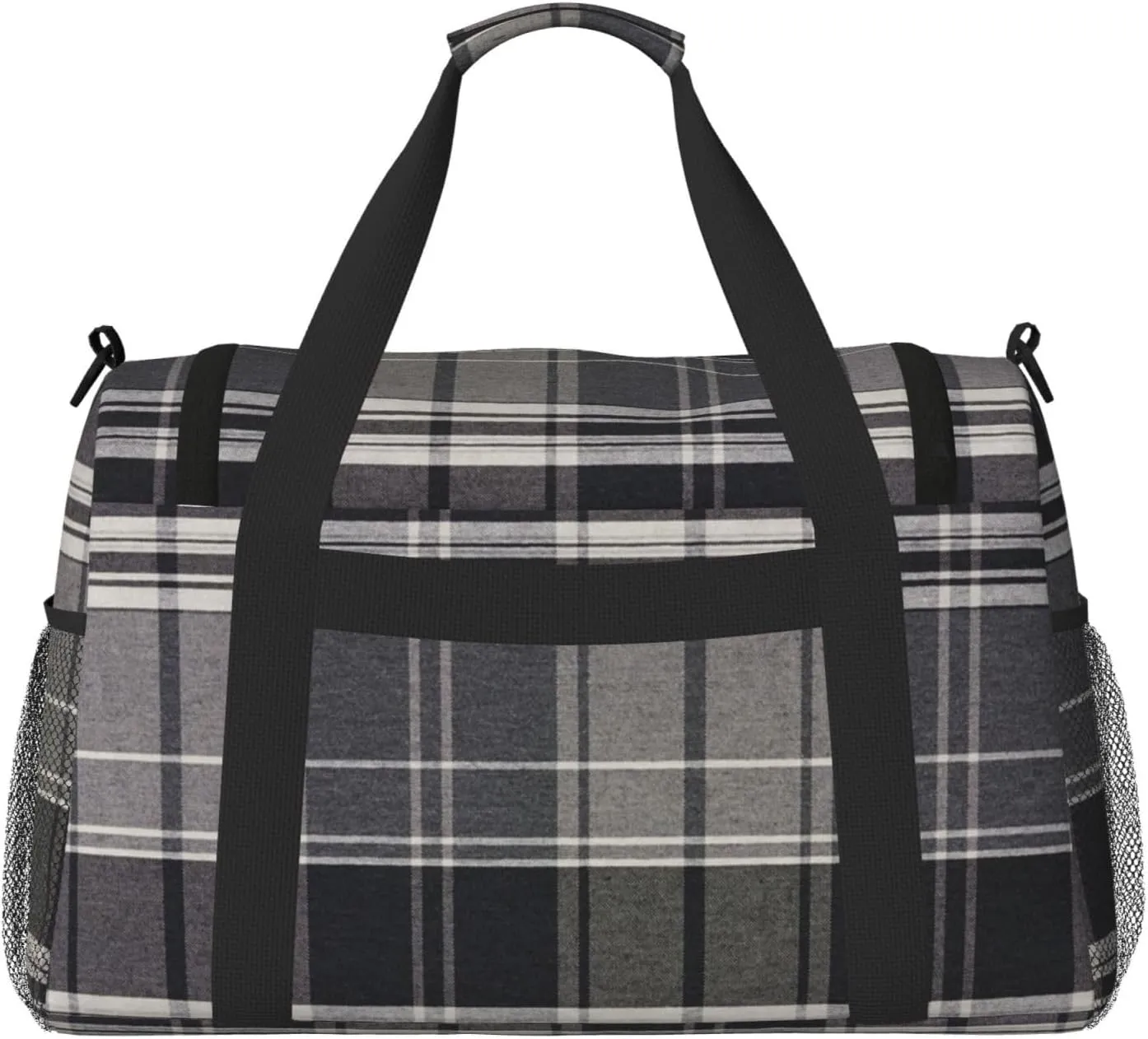 Black White Grid Thin Line Travel Duffel Bag Large Foldable Waterproof Overnight Bag For Beach Swim Bags Pool Sports Gym