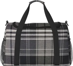 Black White Grid Thin Line Travel Duffel Bag Large Foldable Waterproof Overnight Bag For Beach Swim Bags Pool Sports Gym