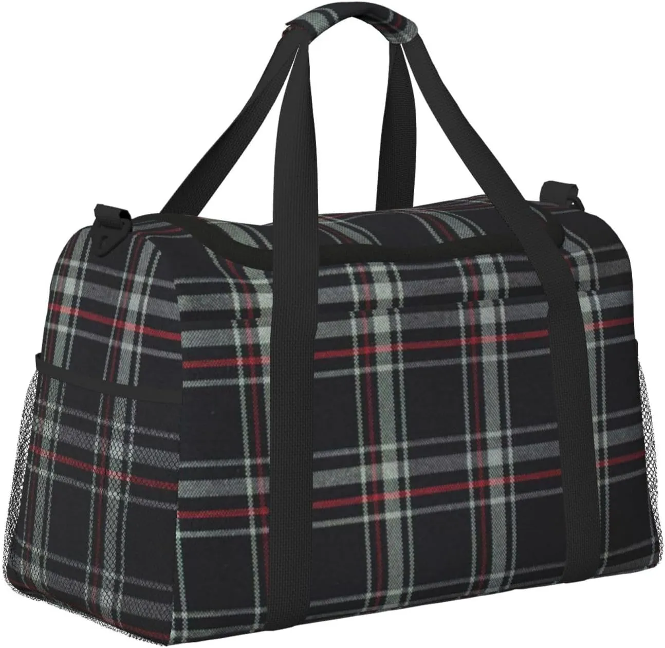 Black White Grid Thin Line Travel Duffel Bag Large Foldable Waterproof Overnight Bag For Beach Swim Bags Pool Sports Gym