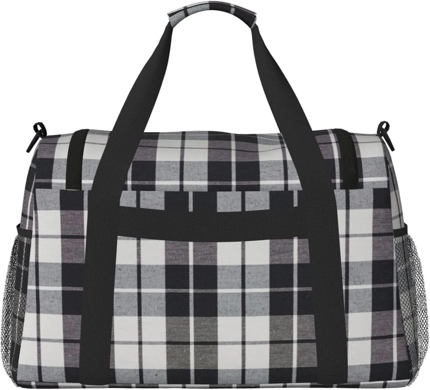 Black White Grid Thin Line Travel Duffel Bag Large Foldable Waterproof Overnight Bag For Beach Swim Bags Pool Sports Gym