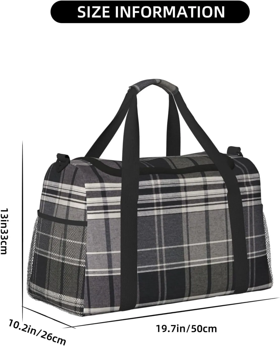 Black White Grid Thin Line Travel Duffel Bag Large Foldable Waterproof Overnight Bag For Beach Swim Bags Pool Sports Gym