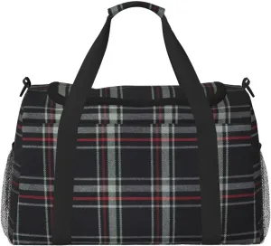 Black White Grid Thin Line Travel Duffel Bag Large Foldable Waterproof Overnight Bag For Beach Swim Bags Pool Sports Gym