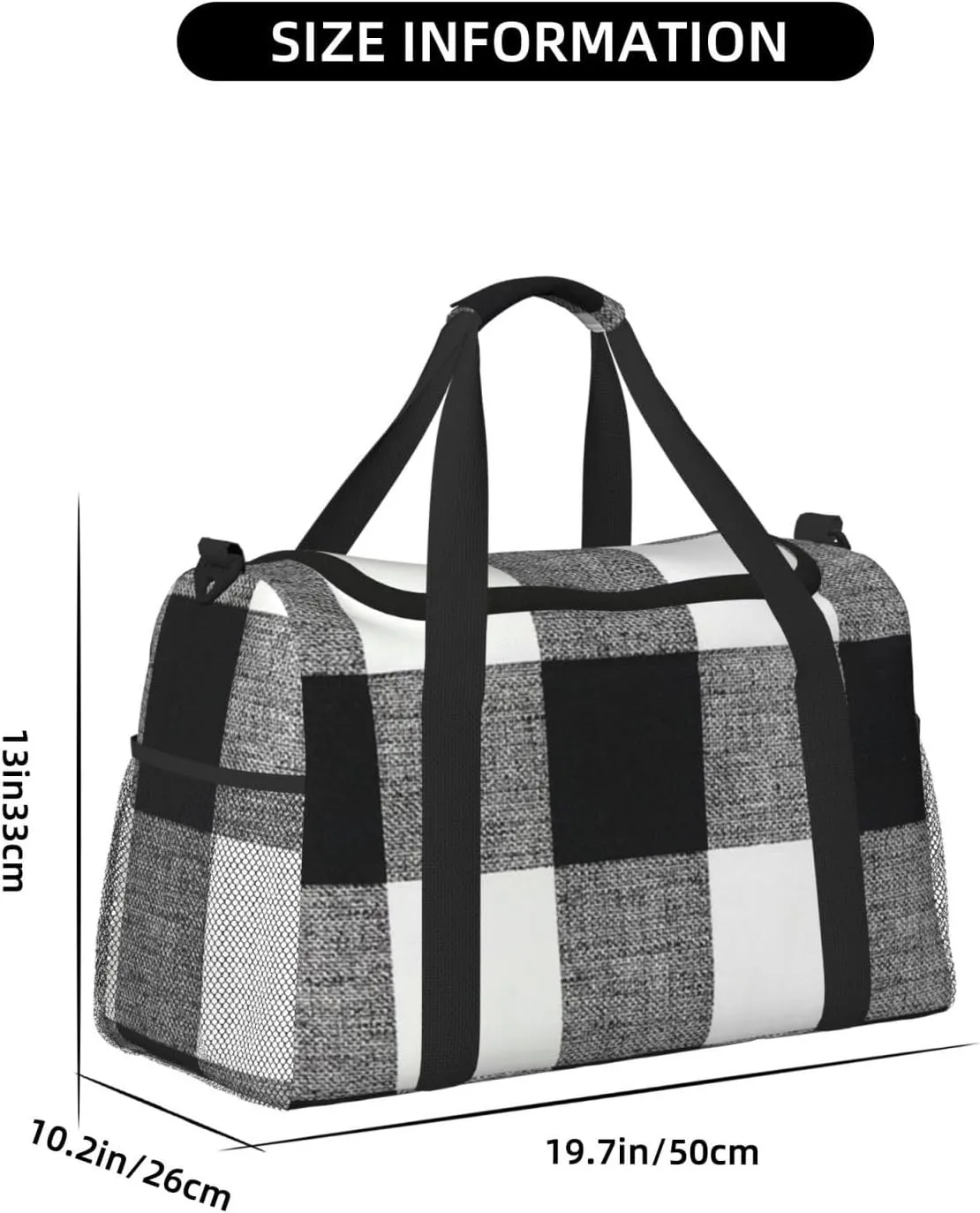 Black White Grid Thin Line Travel Duffel Bag Large Foldable Waterproof Overnight Bag For Beach Swim Bags Pool Sports Gym