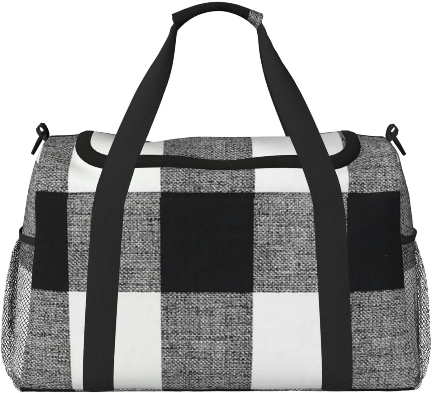 Black White Grid Thin Line Travel Duffel Bag Large Foldable Waterproof Overnight Bag For Beach Swim Bags Pool Sports Gym