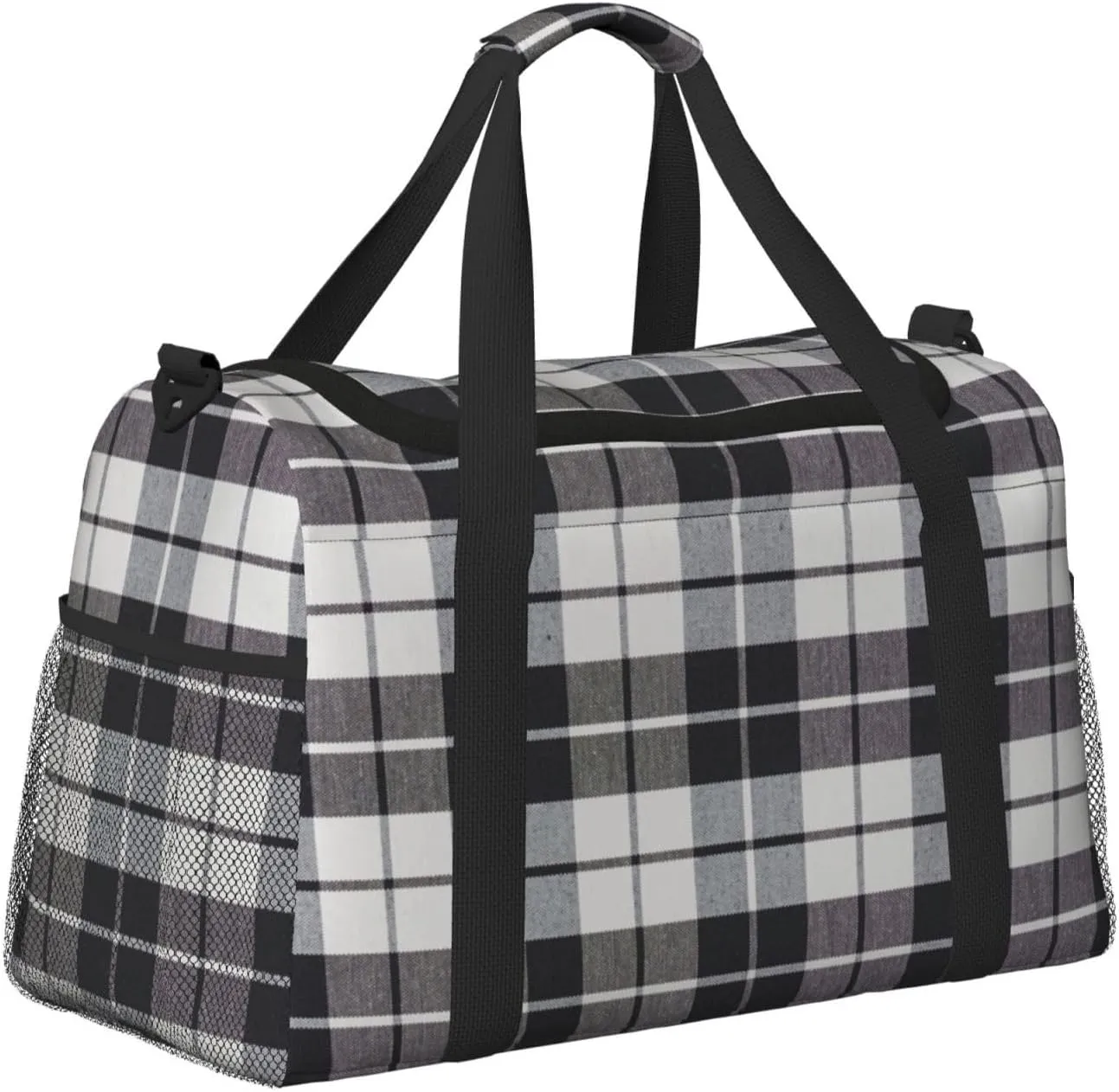 Black White Grid Thin Line Travel Duffel Bag Large Foldable Waterproof Overnight Bag For Beach Swim Bags Pool Sports Gym