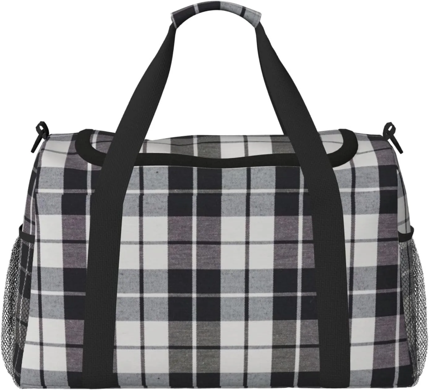 Black White Grid Thin Line Travel Duffel Bag Large Foldable Waterproof Overnight Bag For Beach Swim Bags Pool Sports Gym