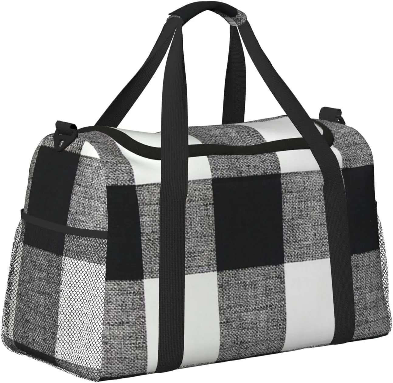 Black White Grid Thin Line Travel Duffel Bag Large Foldable Waterproof Overnight Bag For Beach Swim Bags Pool Sports Gym