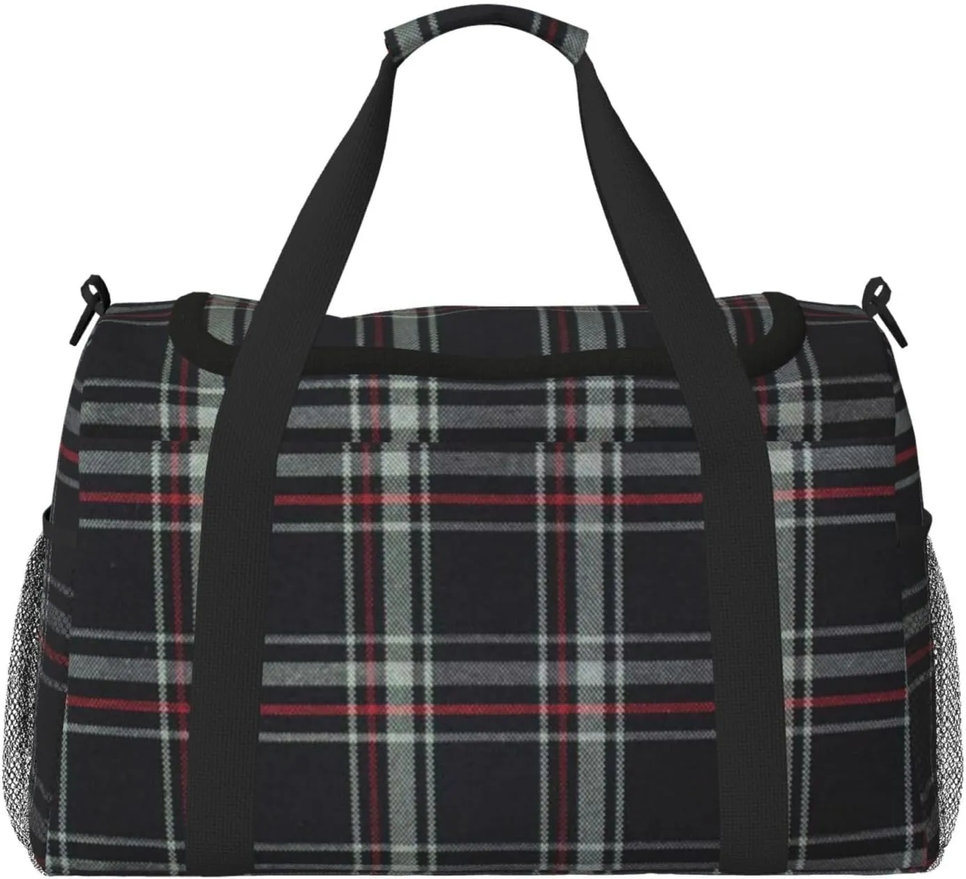 Black White Grid Thin Line Travel Duffel Bag Large Foldable Waterproof Overnight Bag For Beach Swim Bags Pool Sports Gym