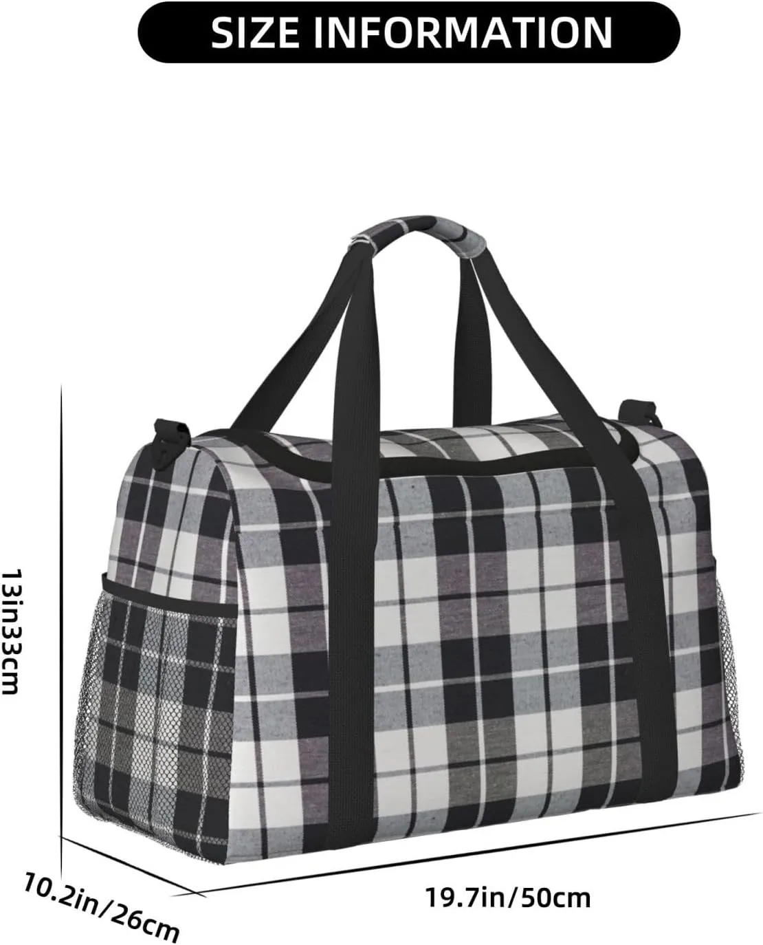 Black White Grid Thin Line Travel Duffel Bag Large Foldable Waterproof Overnight Bag For Beach Swim Bags Pool Sports Gym