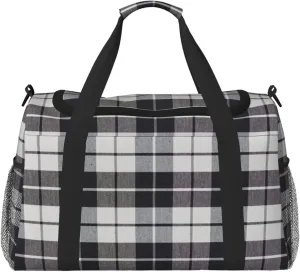 Black White Grid Thin Line Travel Duffel Bag Large Foldable Waterproof Overnight Bag For Beach Swim Bags Pool Sports Gym