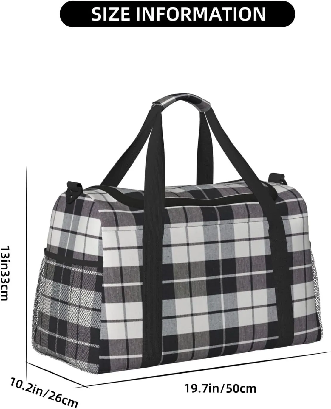 Black White Grid Thin Line Travel Duffel Bag Large Foldable Waterproof Overnight Bag For Beach Swim Bags Pool Sports Gym