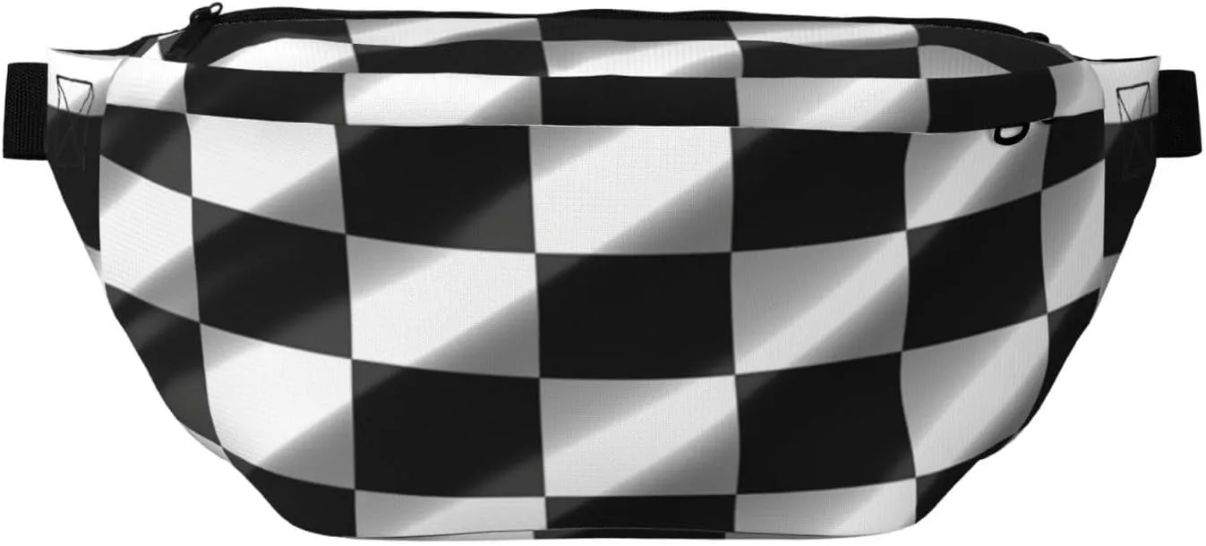 Black White Race Checkered Flag printed Crossbody Waist Pack Casual Chest Bag