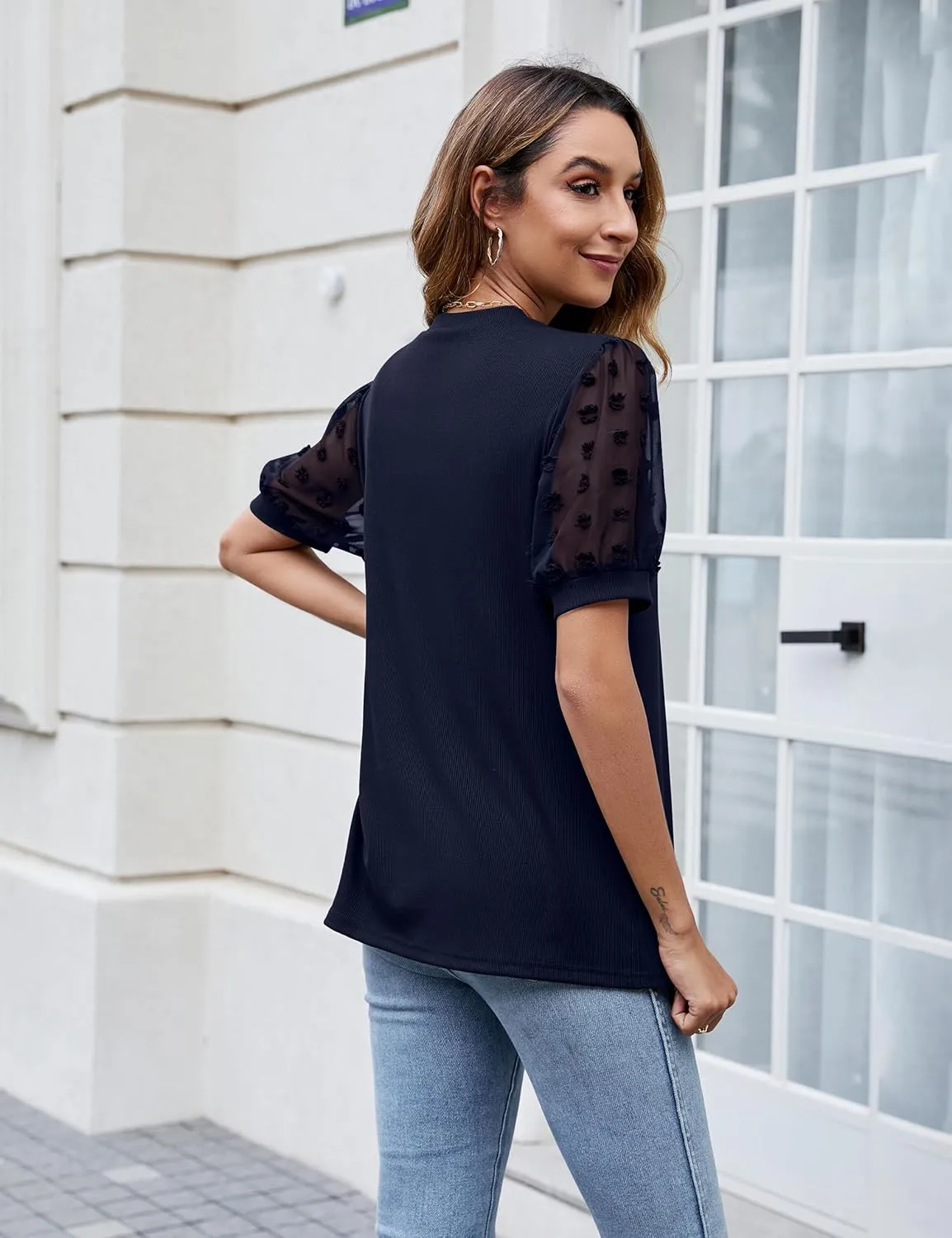 Blooming Jelly Womens Short Sleeve Blouse Business Casual Dressy Tops Ribbed Summer Stylish Work Shirts