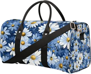 Blue Daisy Travel Duffel Bag for Women Men Waterproof Foldable Overnight Weekender Bag Large Capacity Sports Gym Bag
