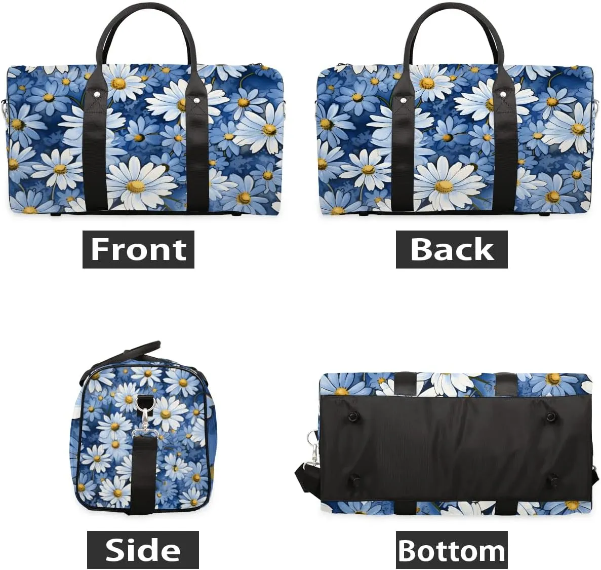 Blue Daisy Travel Duffel Bag for Women Men Waterproof Foldable Overnight Weekender Bag Large Capacity Sports Gym Bag