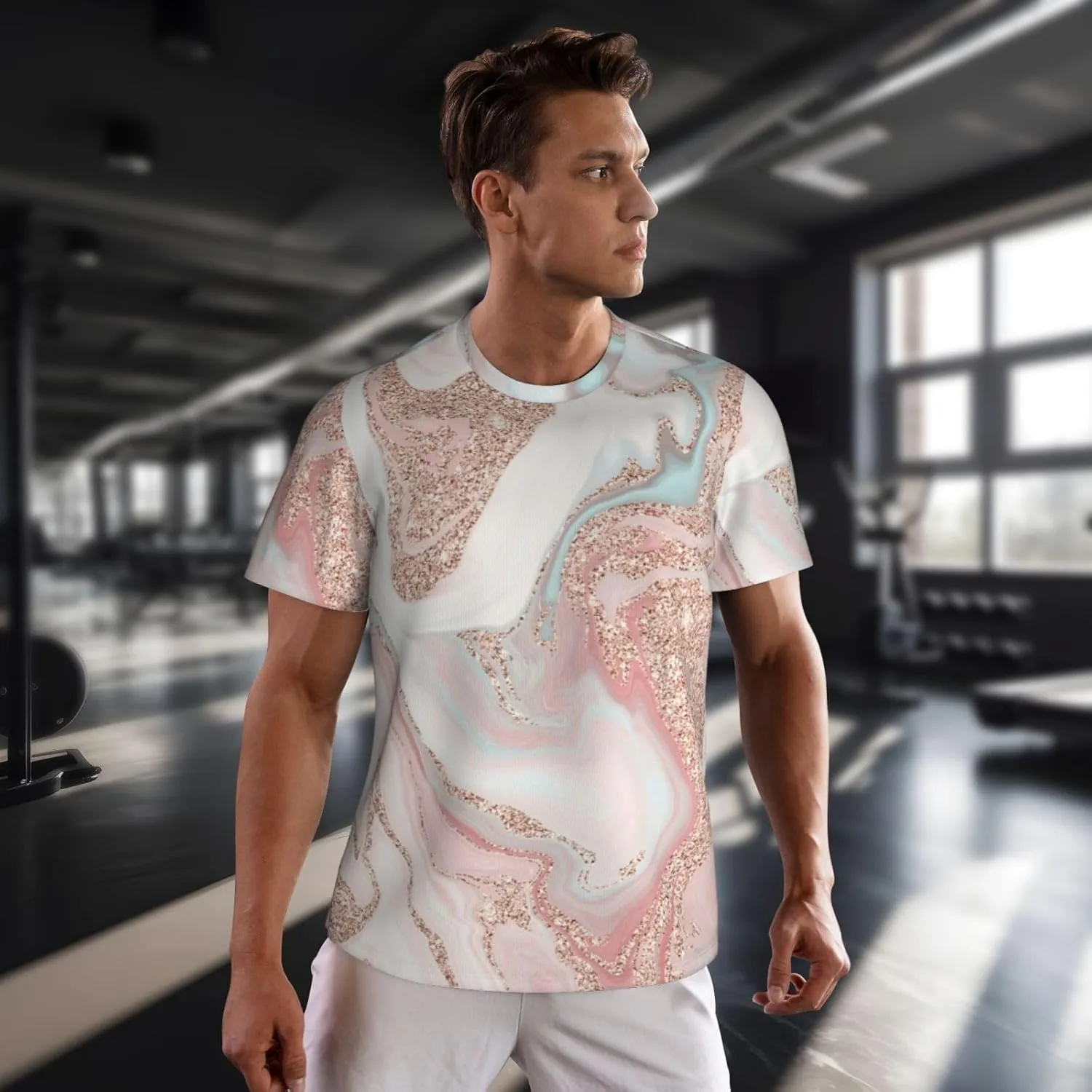 Blue Men's Short Sleeve Mesh Crew Neck T Shirt Athletic Running Gym Tee