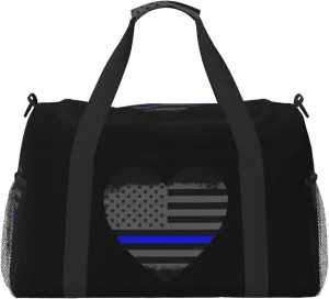 Blue Thin Line American Flag 0 Travel Duffel Bag Large Foldable Waterproof Overnight Bag For Beach Swim Bags Pool Sports Gym