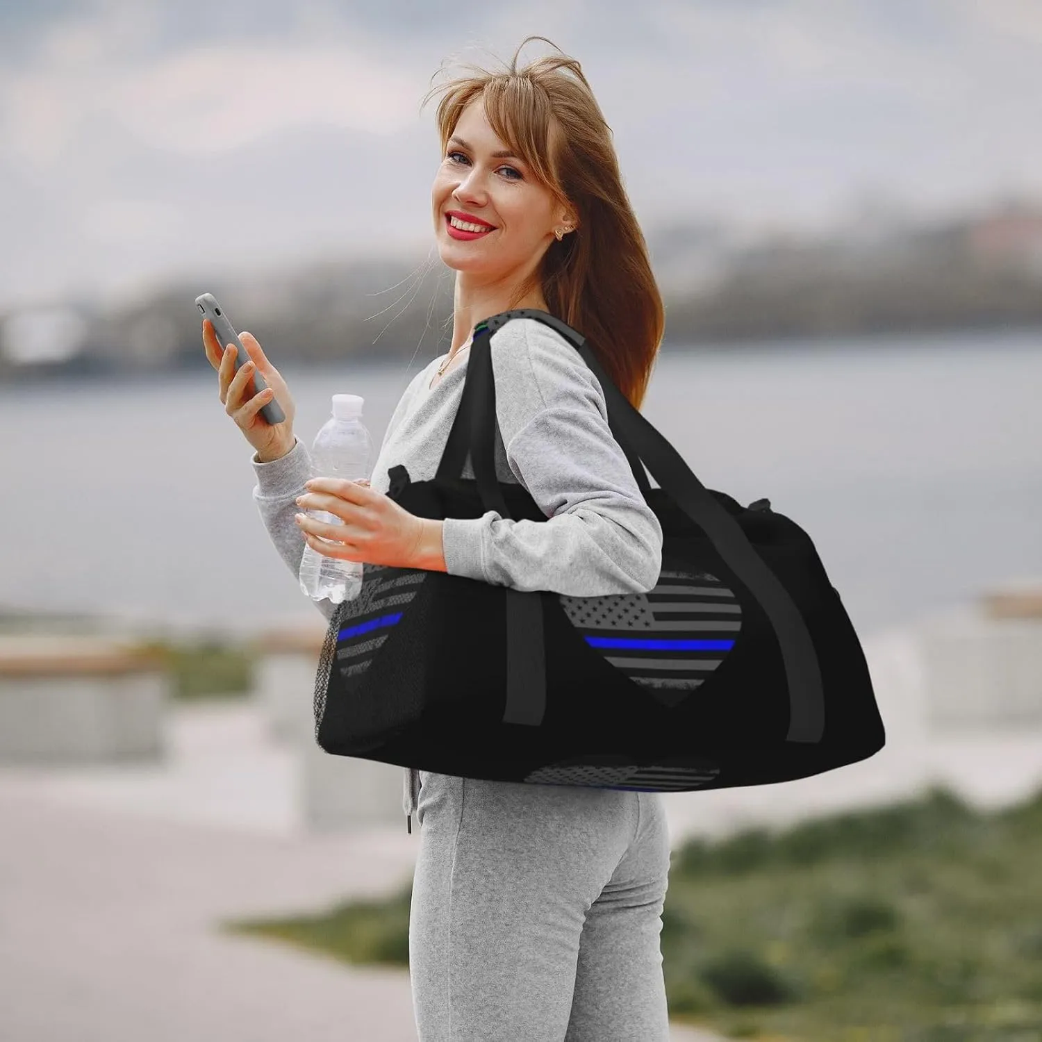 Blue Thin Line American Flag 0 Travel Duffel Bag Large Foldable Waterproof Overnight Bag For Beach Swim Bags Pool Sports Gym