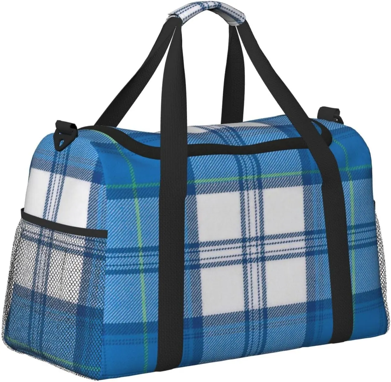 Blue Thin Line Grid Travel Duffel Bag Large Foldable Waterproof Overnight Bag For Beach Swim Bags Pool Sports Gym