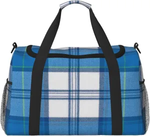 Blue Thin Line Grid Travel Duffel Bag Large Foldable Waterproof Overnight Bag For Beach Swim Bags Pool Sports Gym