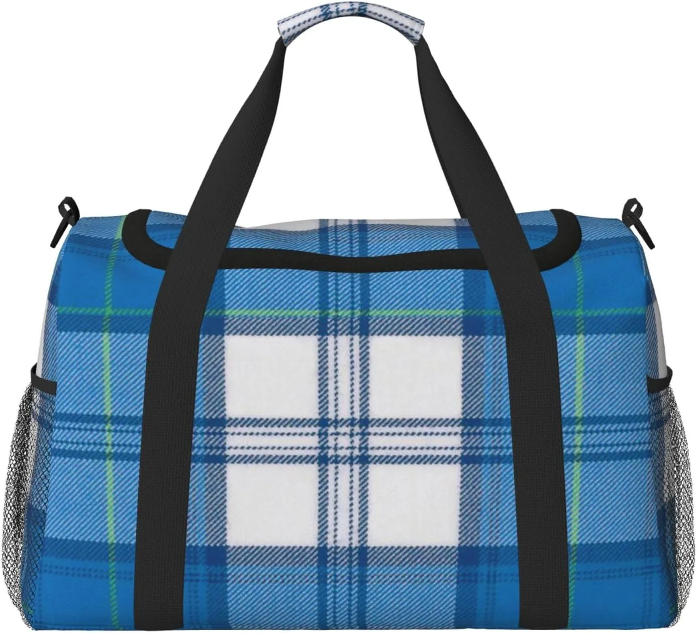 Blue Thin Line Grid Travel Duffel Bag Large Foldable Waterproof Overnight Bag For Beach Swim Bags Pool Sports Gym