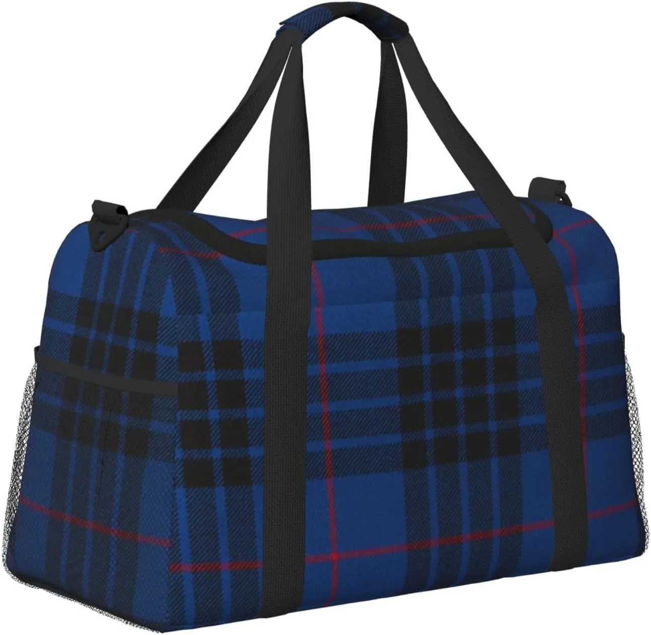 Blue Thin Line Grid Travel Duffel Bag Large Foldable Waterproof Overnight Bag For Beach Swim Bags Pool Sports Gym