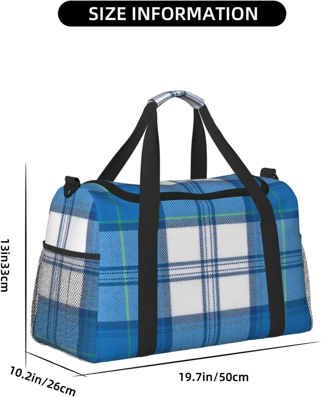 Blue Thin Line Grid Travel Duffel Bag Large Foldable Waterproof Overnight Bag For Beach Swim Bags Pool Sports Gym