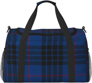 Blue Thin Line Grid Travel Duffel Bag Large Foldable Waterproof Overnight Bag For Beach Swim Bags Pool Sports Gym