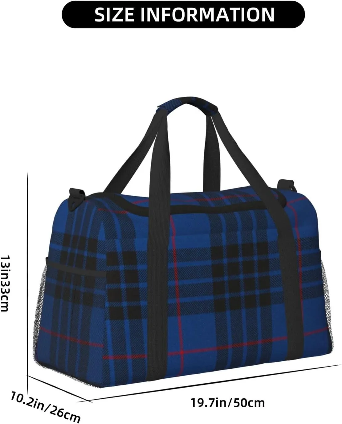 Blue Thin Line Grid Travel Duffel Bag Large Foldable Waterproof Overnight Bag For Beach Swim Bags Pool Sports Gym