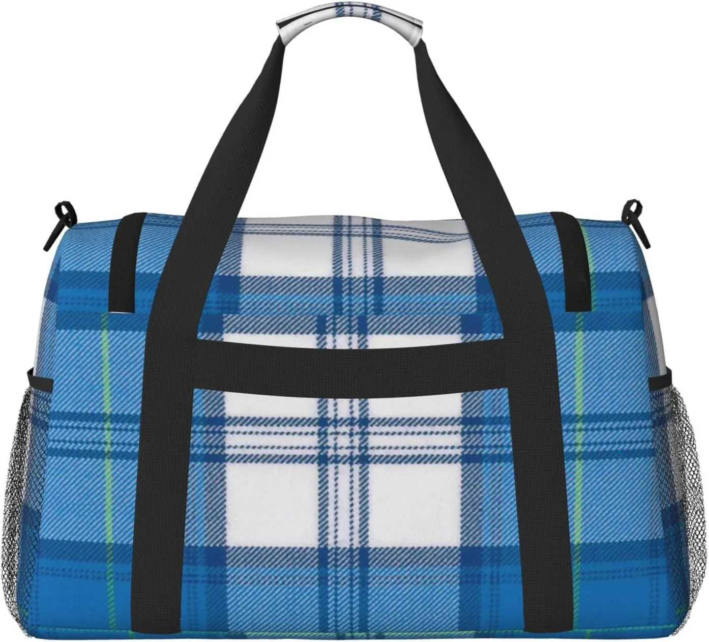 Blue Thin Line Grid Travel Duffel Bag Large Foldable Waterproof Overnight Bag For Beach Swim Bags Pool Sports Gym