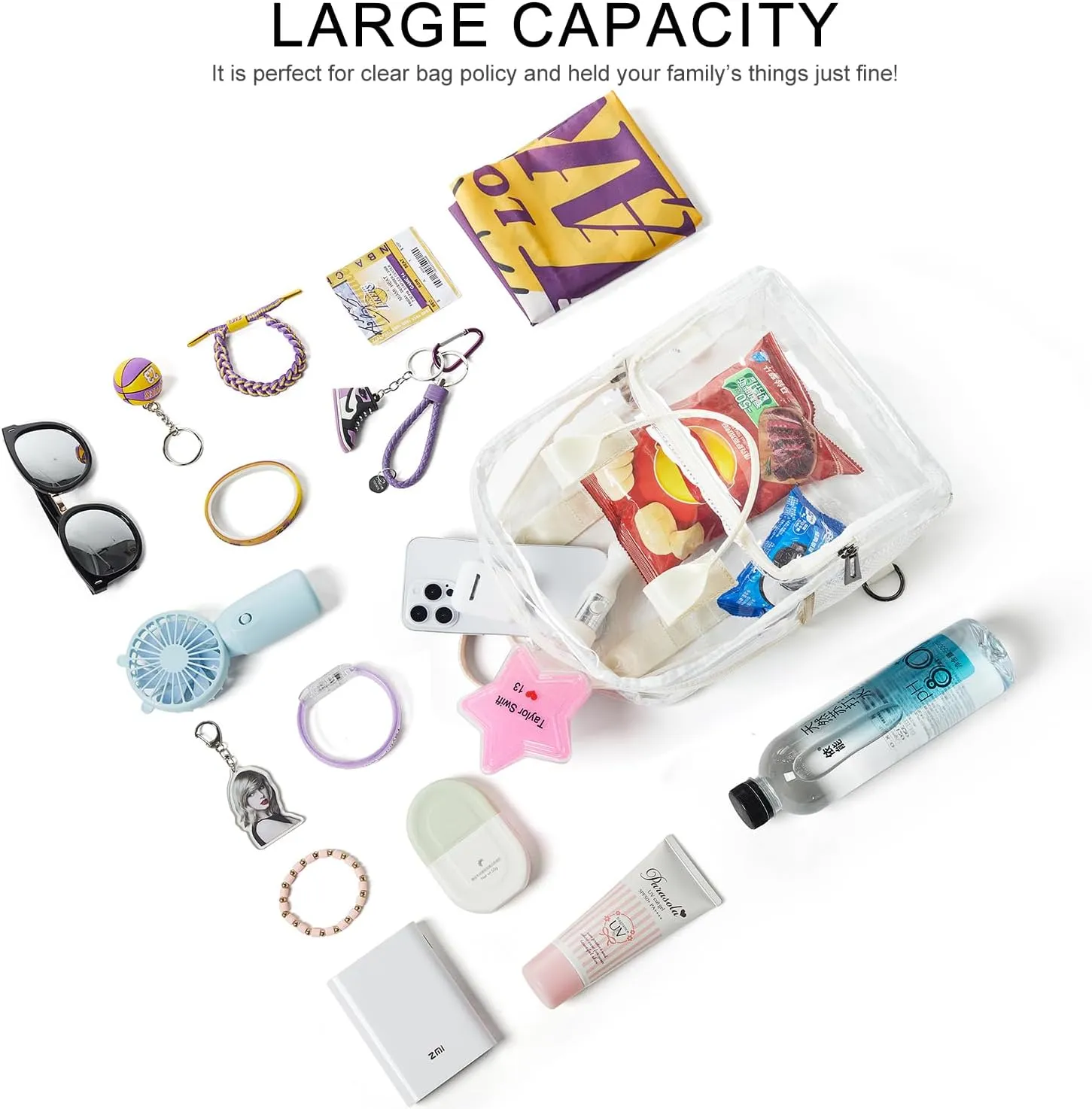 Bluome Clear Bag For Stadium Events 12×6×12 Crossbody Beach Lunch Tote Transparent Bag Purse Stadium Approved For Women Men
